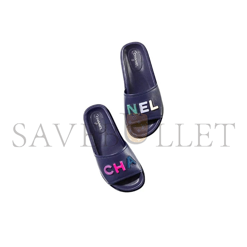 CHANEL MULES LAMBSKIN NAVY BLUE & MULTICOLOR G38933 X56443 K3920